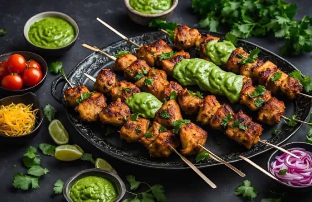 Persian Chicken Joojeh Kebabs with Green Sauce