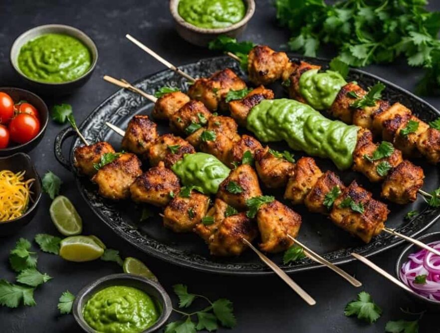 Persian Chicken Joojeh Kebabs with Green Sauce