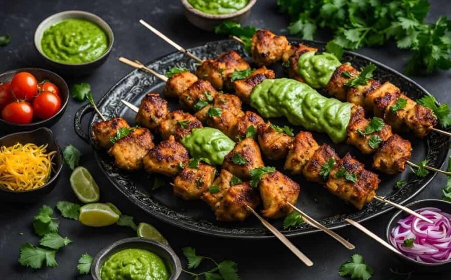 Persian Chicken Joojeh Kebabs with Green Sauce