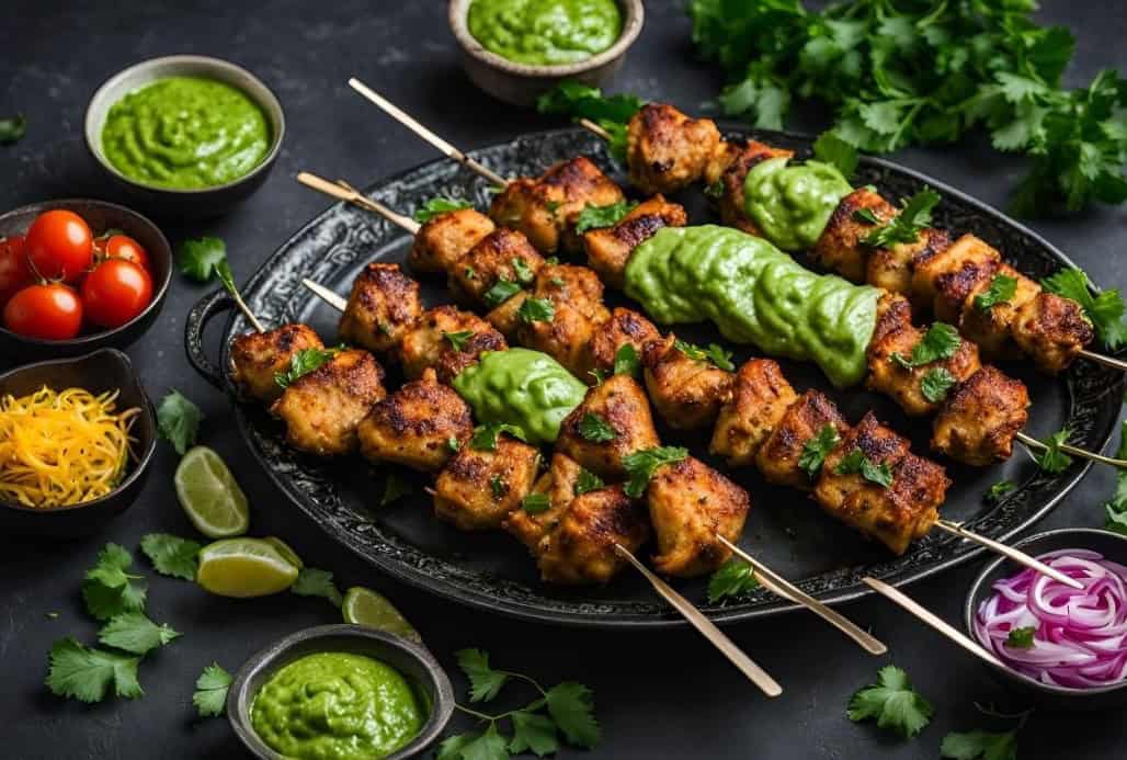 Persian Chicken Joojeh Kebabs with Green Sauce