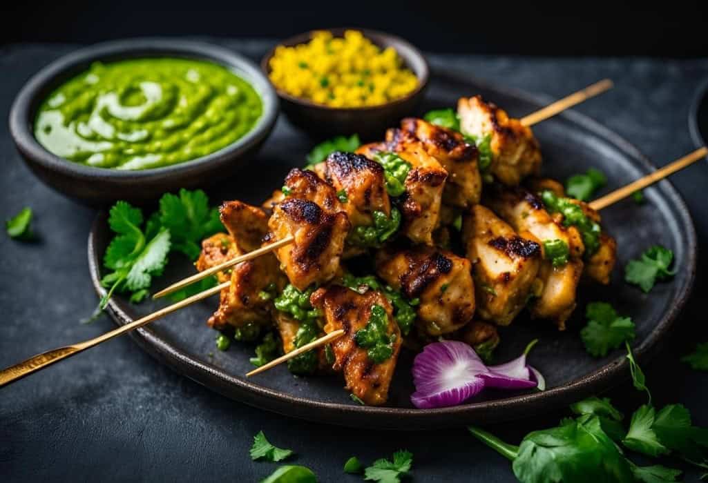 Persian Chicken Joojeh Kebabs with Green Sauce